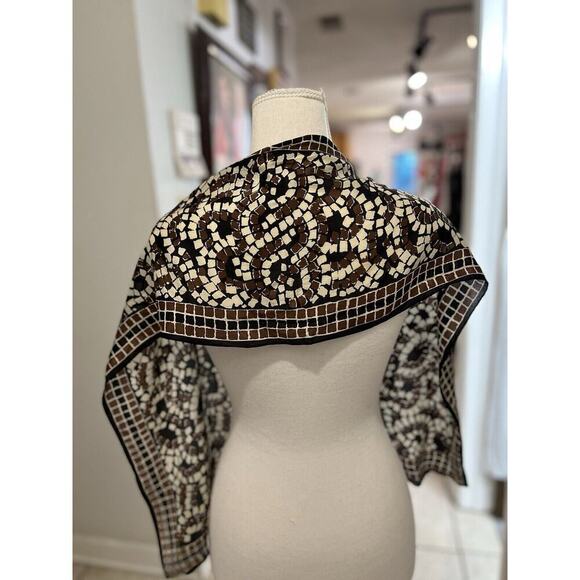 Vera Neumann Vintage Black Brown Square Pattern Rectangle Scarf 52x9 - Picture 4 of 4